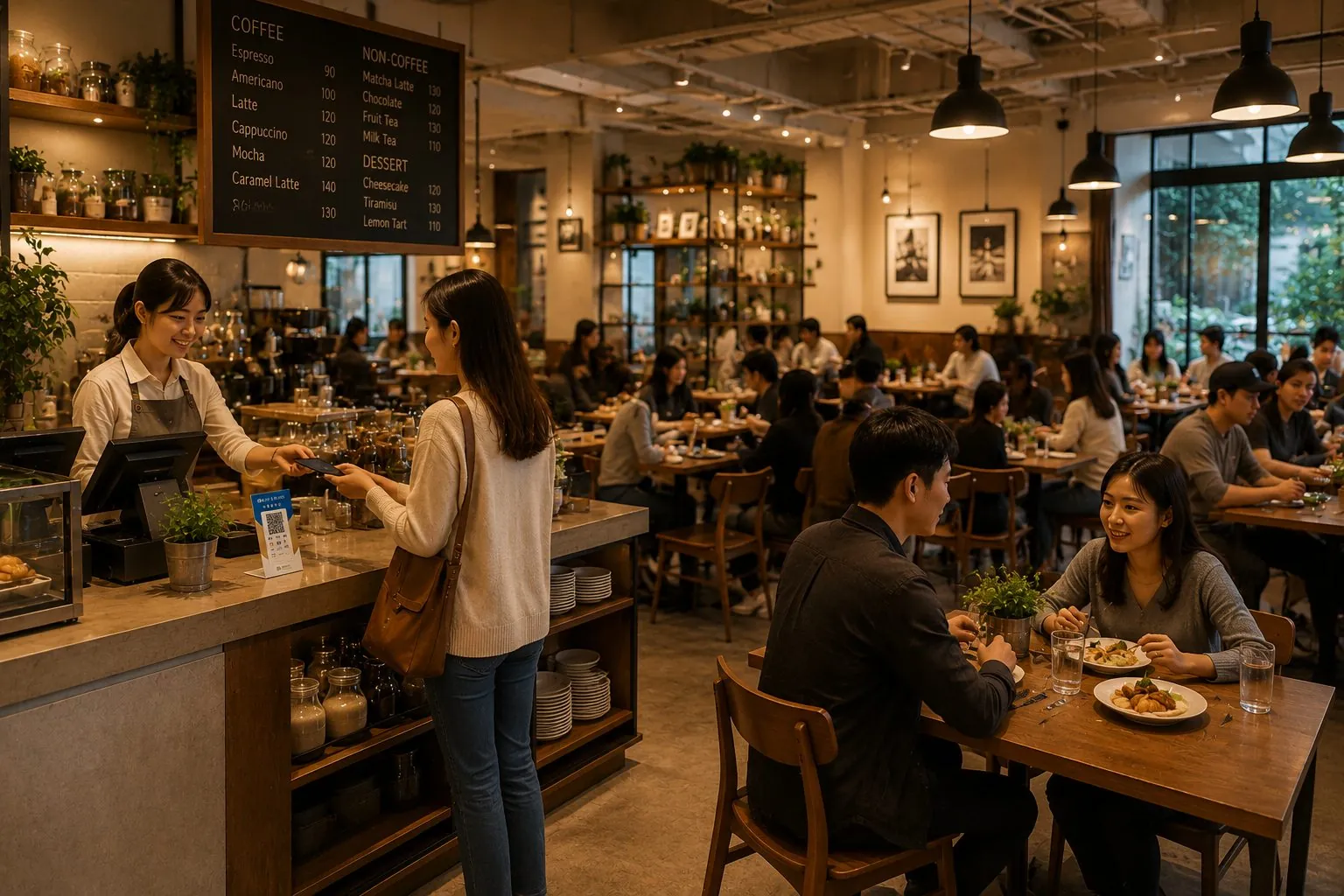 餐廳內用與櫃台收款場景